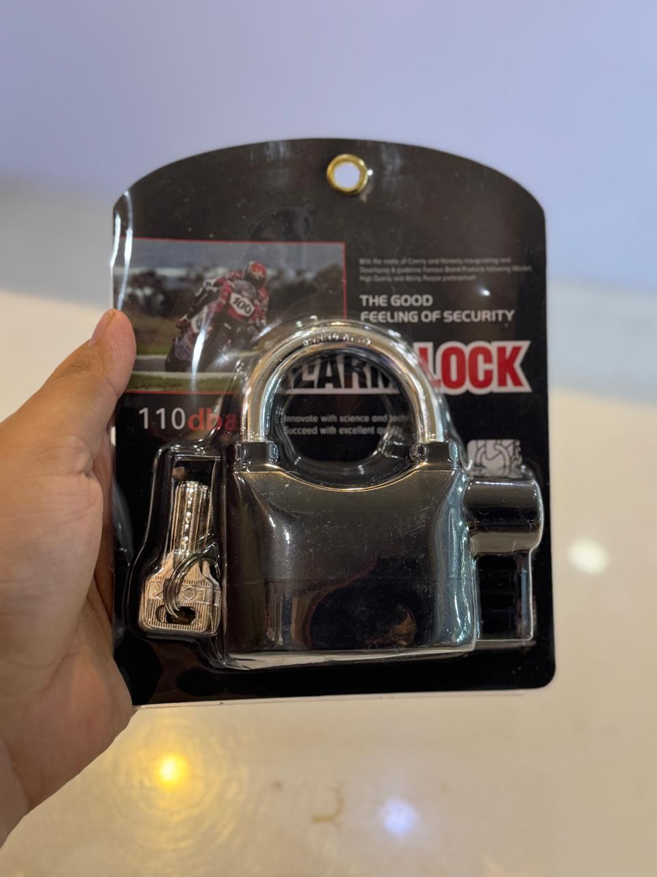 Universal Security Alarm Lock System Waterproof Black Anti Theft Siren 110Dba Alarm Anti Padlock Thickened Shackle Padlock with 3 Keys 1Pcs Polished Finish