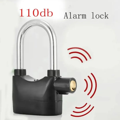 Universal Security Alarm Lock System Waterproof Black Anti Theft Siren 110Dba Alarm Anti Padlock Thickened Shackle Padlock with 3 Keys 1Pcs Polished Finish