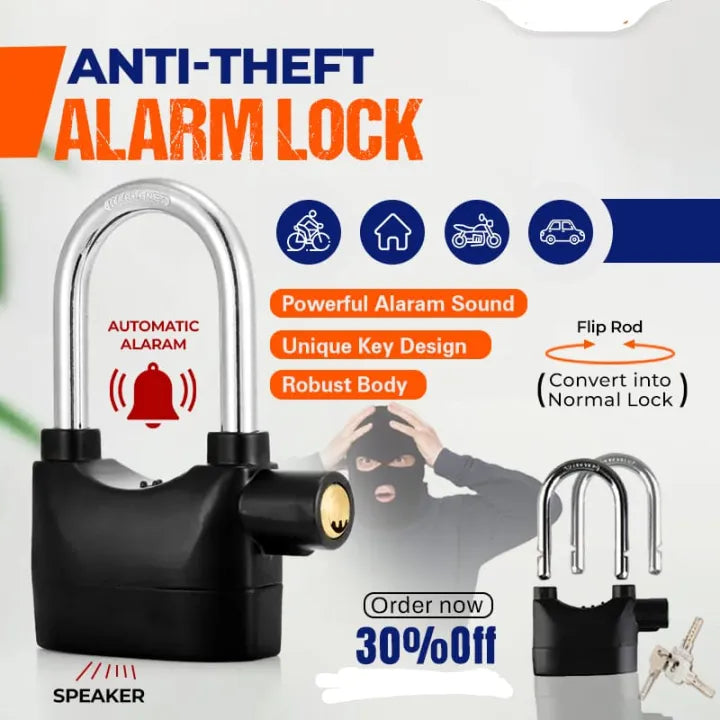 Universal Security Alarm Lock System Waterproof Black Anti Theft Siren 110Dba Alarm Anti Padlock Thickened Shackle Padlock with 3 Keys 1Pcs Polished Finish