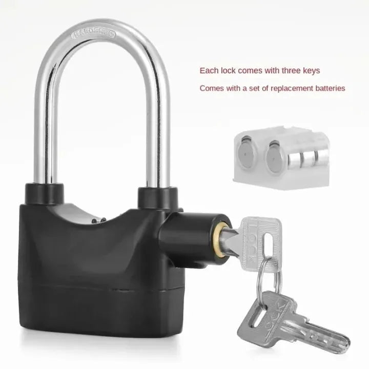 Universal Security Alarm Lock System Waterproof Black Anti Theft Siren 110Dba Alarm Anti Padlock Thickened Shackle Padlock with 3 Keys 1Pcs Polished Finish