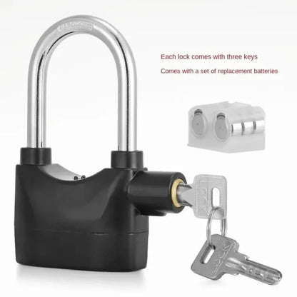 Universal Security Alarm Lock System Waterproof Black Anti Theft Siren 110Dba Alarm Anti Padlock Thickened Shackle Padlock with 3 Keys 1Pcs Polished Finish